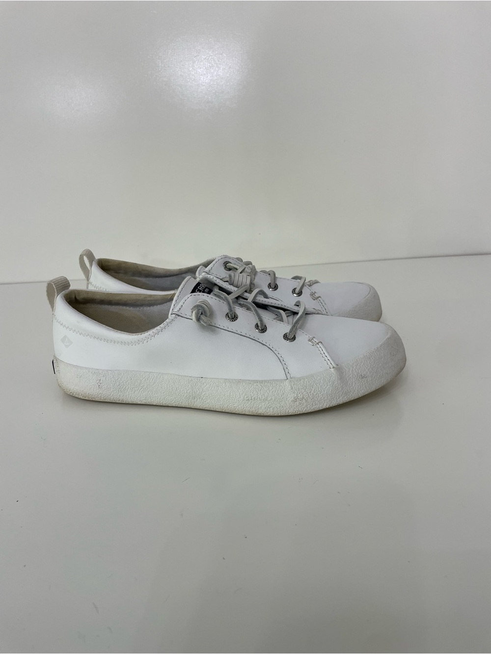 SPERRY Crest Vibe Leather White Low Top Shoe Sneaker Womens 8.5 Preppy Old Money